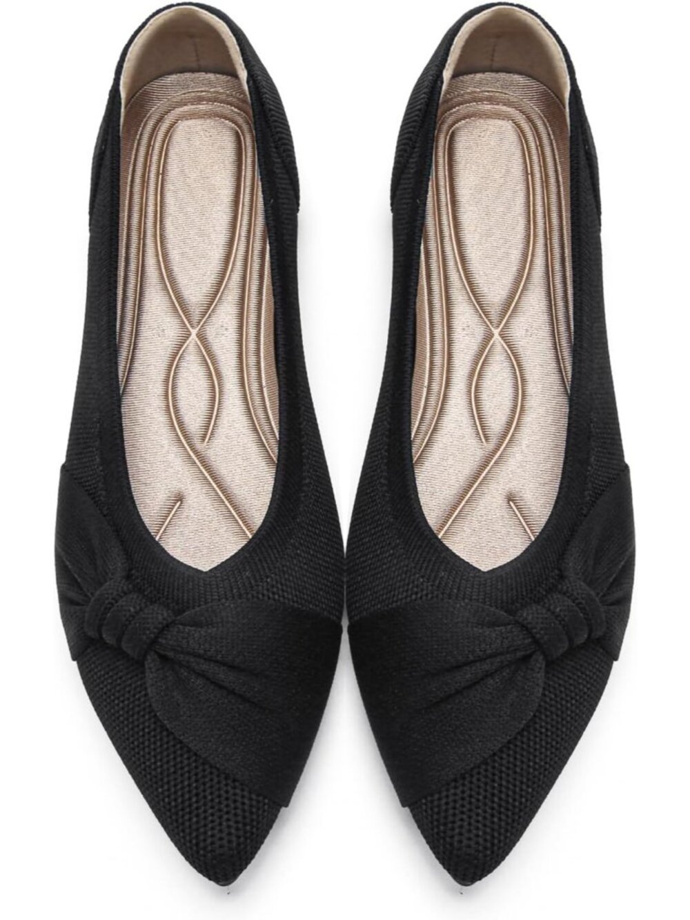 Women's Black Knit Pointed Toe Lightweight Solid Flats Comfortable Casual Shoes